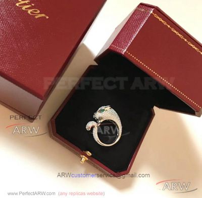 AAA Fake Cartier Panther Ring In White Gold 